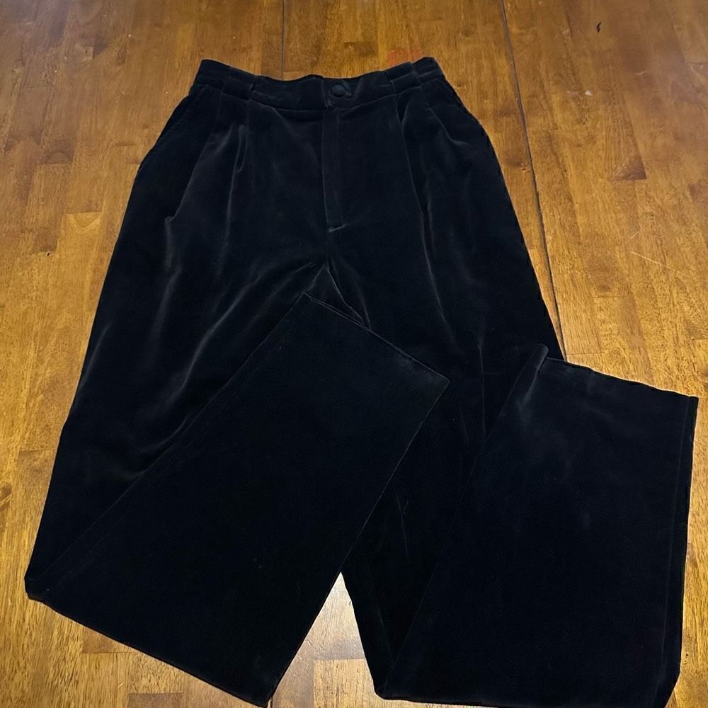 VTG Casablanca Velvet Pants Pleated Black Size 6 USA Women's High Rise 25”x30”